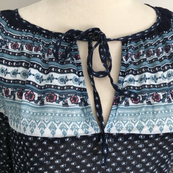 LUCKY BRAND Multi Color Mixed Print Tie Collar & Sleeves Shirt - Picture 5 of 8